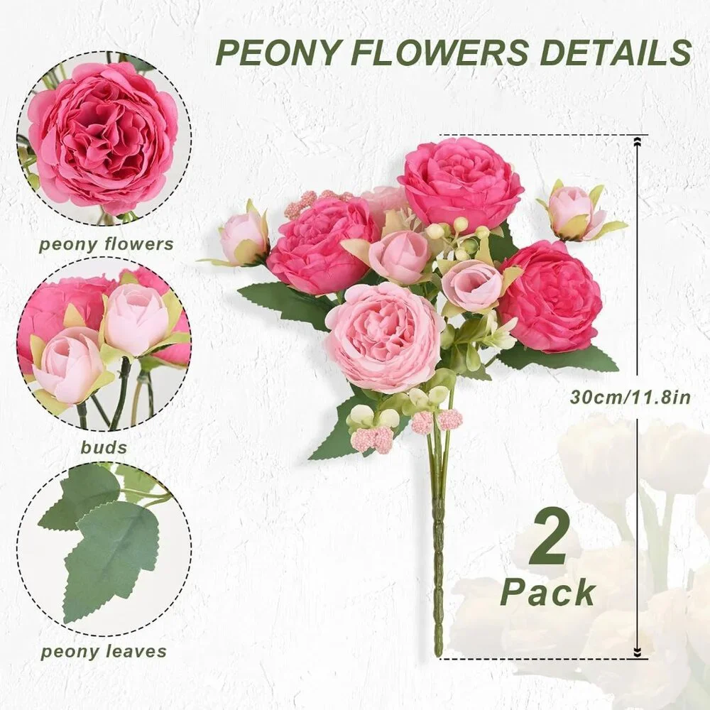 Pink Peonies‎ Artificial Flowers Mix 2 Pack Bundle Silk Flowers
